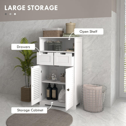 Freestanding Bathroom Storage Cabinet with Adjustable Shelf and Drawers - White