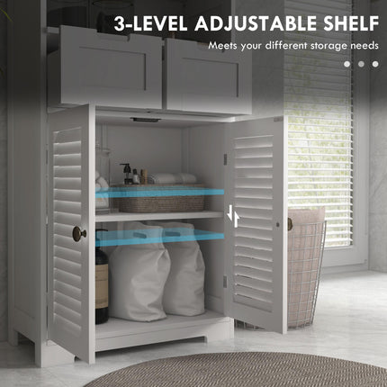 Freestanding Bathroom Storage Cabinet with Adjustable Shelf and Drawers - White
