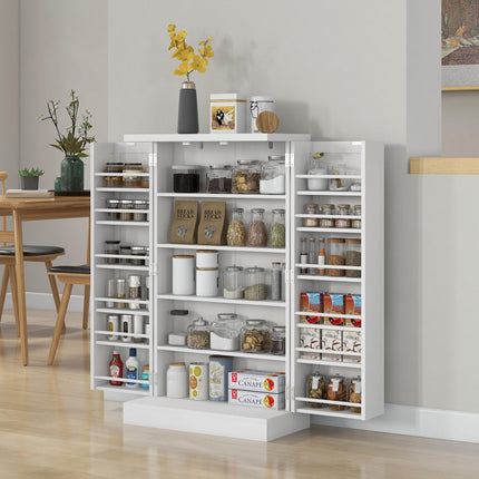Freestanding Multi-Storage Kitchen Cupboard with Adjustable Shelves - White