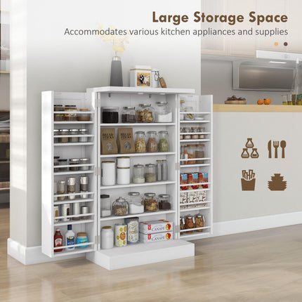 Freestanding Multi-Storage Kitchen Cupboard with Adjustable Shelves - White