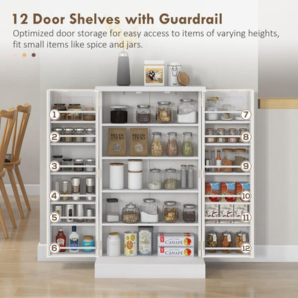 Freestanding Multi-Storage Kitchen Cupboard with Adjustable Shelves - White
