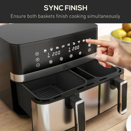 8.5L Dual Basket Air Fryer with Sync Cooking - Black
