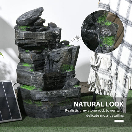 Garden Solar-Powered Water Feature with LED Lights - Dark Grey