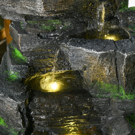 Garden Solar-Powered Water Feature with LED Lights - Dark Grey