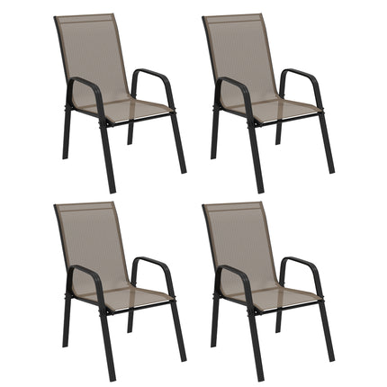 Set of 4 Stackable Outdoor Dining Chairs with Mesh Fabric - Grey