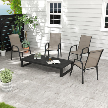 Set of 4 Stackable Outdoor Dining Chairs with Mesh Fabric - Grey