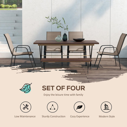 Set of 4 Stackable Outdoor Dining Chairs with Mesh Fabric - Grey