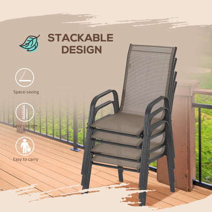 Set of 4 Stackable Outdoor Dining Chairs with Mesh Fabric - Grey