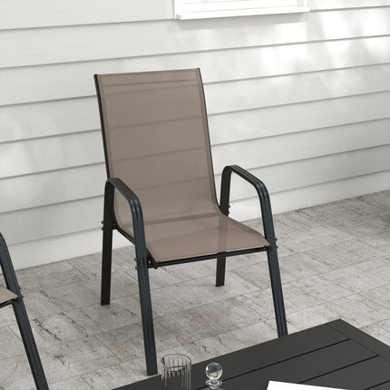 Set of 4 Stackable Outdoor Dining Chairs with Mesh Fabric - Grey