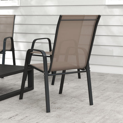 Set of 4 Stackable Outdoor Dining Chairs with Mesh Fabric - Grey