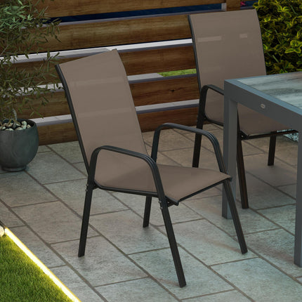 Set of 4 Stackable Outdoor Dining Chairs with Mesh Fabric - Grey