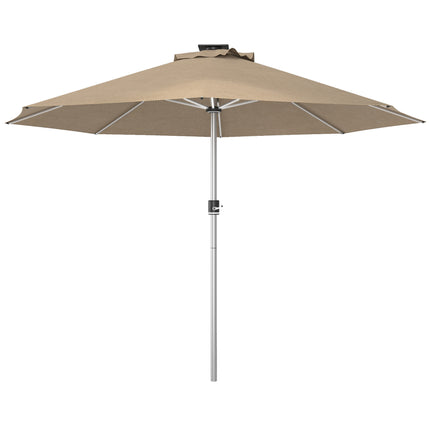 LED Patio Umbrella with Solar USB Charging and Adjustable LED Lights - Khaki