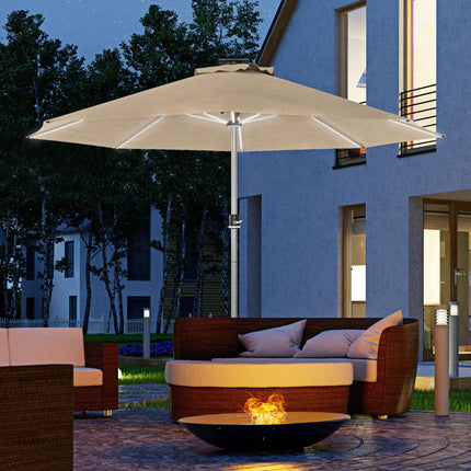 LED Patio Umbrella with Solar USB Charging and Adjustable LED Lights - Khaki