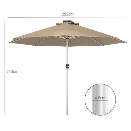 LED Patio Umbrella with Solar USB Charging and Adjustable LED Lights - Khaki