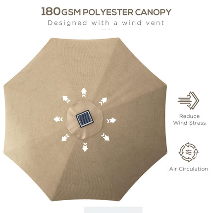 LED Patio Umbrella with Solar USB Charging and Adjustable LED Lights - Khaki