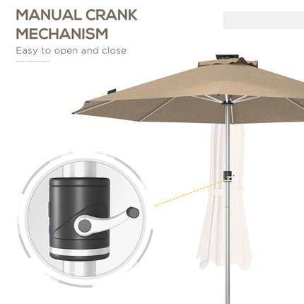 LED Patio Umbrella with Solar USB Charging and Adjustable LED Lights - Khaki