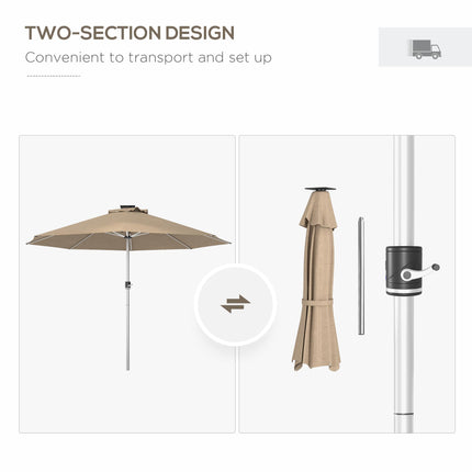 LED Patio Umbrella with Solar USB Charging and Adjustable LED Lights - Khaki