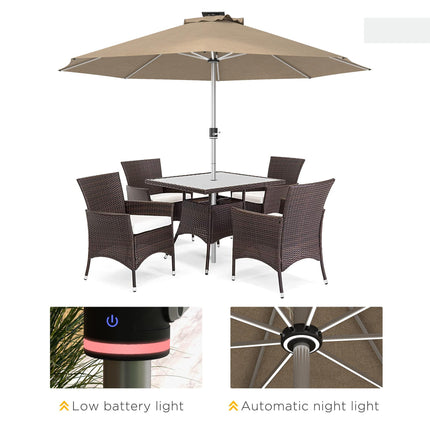 LED Patio Umbrella with Solar USB Charging and Adjustable LED Lights - Khaki