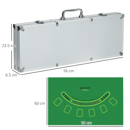 500PCS Poker Chip Set with Mat, 2 Card Decks, Dealer Button & 5 Dice - Silver Tone