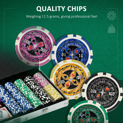 500PCS Poker Chip Set with Mat, 2 Card Decks, Dealer Button & 5 Dice - Silver Tone