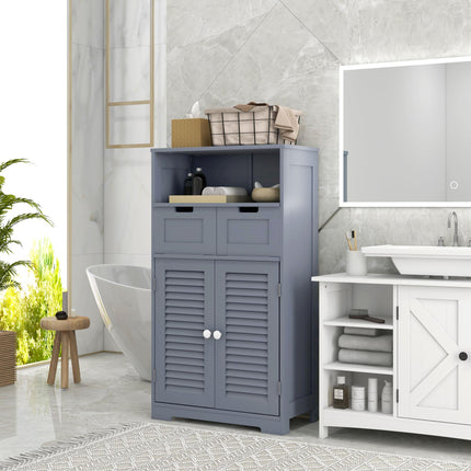 Freestanding Bathroom Storage Cabinet with Adjustable Shelf and Drawers - Grey