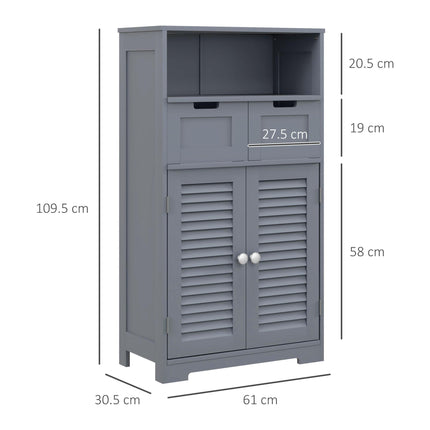 Freestanding Bathroom Storage Cabinet with Adjustable Shelf and Drawers - Grey