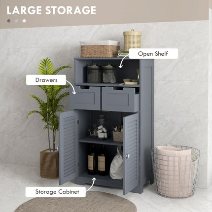 Freestanding Bathroom Storage Cabinet with Adjustable Shelf and Drawers - Grey