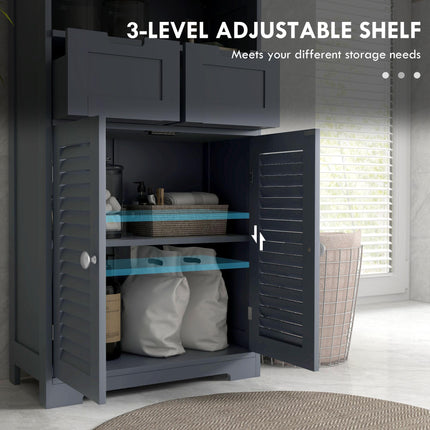 Freestanding Bathroom Storage Cabinet with Adjustable Shelf and Drawers - Grey