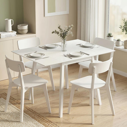 Solid Wood Folding Drop Leaf Dining Table for 2-4 People, Rectangle Kitchen Table - White