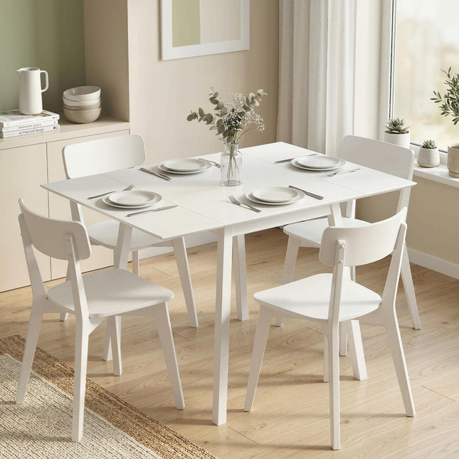 Solid Wood Folding Drop Leaf Dining Table for 2-4 People, Rectangle Kitchen Table - White