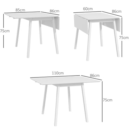Solid Wood Folding Drop Leaf Dining Table for 2-4 People, Rectangle Kitchen Table - White