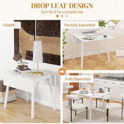 Solid Wood Folding Drop Leaf Dining Table for 2-4 People, Rectangle Kitchen Table - White