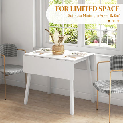 Solid Wood Folding Drop Leaf Dining Table for 2-4 People, Rectangle Kitchen Table - White
