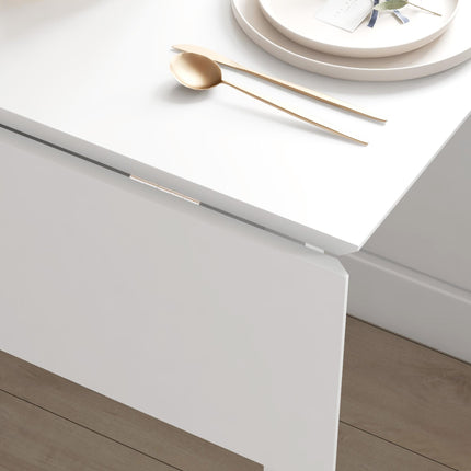 Solid Wood Folding Drop Leaf Dining Table for 2-4 People, Rectangle Kitchen Table - White