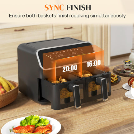 8L Dual Basket Air Fryer, 80-200‚ÑÉ Air Fryer Oven with 2 Baskets and Sync Funct