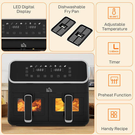 8L Dual Basket Air Fryer, 80-200‚ÑÉ Air Fryer Oven with 2 Baskets and Sync Funct
