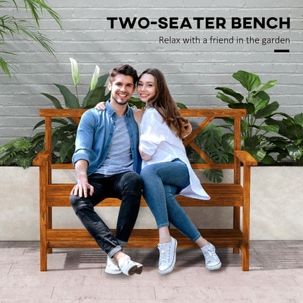 2 Seater Wooden Garden Bench with Storage Shelf - Carbonised Finish