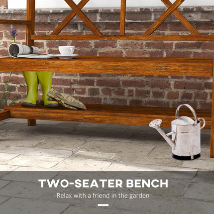2 Seater Wooden Garden Bench with Storage Shelf - Carbonised Finish