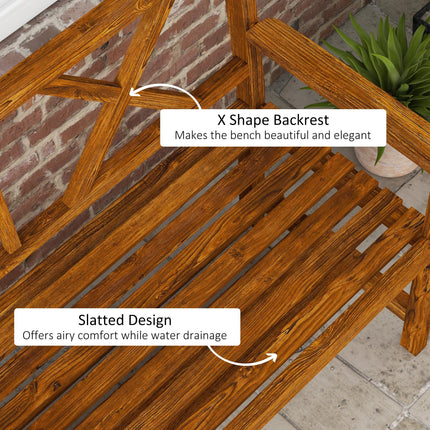 2 Seater Wooden Garden Bench with Storage Shelf - Carbonised Finish