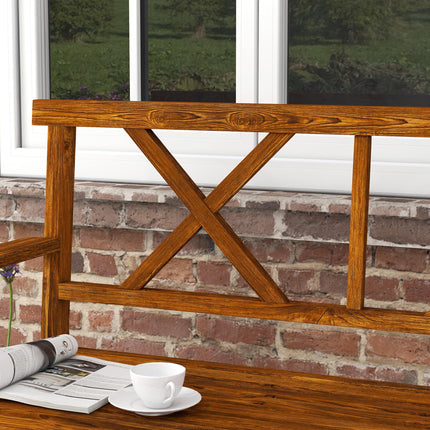 2 Seater Wooden Garden Bench with Storage Shelf - Carbonised Finish