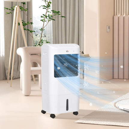 Portable 15L Evaporative Air Cooler with Oscillation, Remote & Timer - White Black