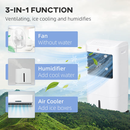 Portable 15L Evaporative Air Cooler with Oscillation, Remote & Timer - White Black