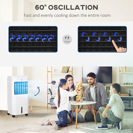 Portable 15L Evaporative Air Cooler with Oscillation, Remote & Timer - White Black
