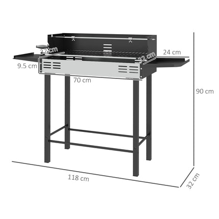 BBQ Rotisserie Charcoal Grill Roaster with 3-Level Grill Grate & Side Shelves - Black Silver