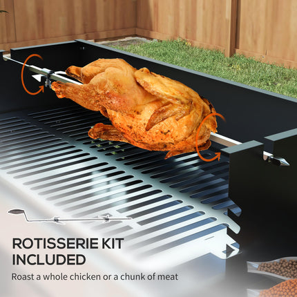 BBQ Rotisserie Charcoal Grill Roaster with 3-Level Grill Grate & Side Shelves - Black Silver