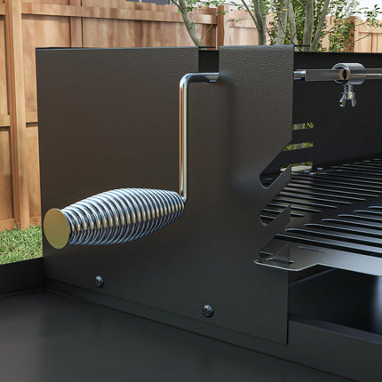 BBQ Rotisserie Charcoal Grill Roaster with 3-Level Grill Grate & Side Shelves - Black Silver