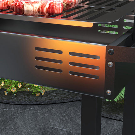 BBQ Rotisserie Charcoal Grill Roaster with 3-Level Grill Grate & Side Shelves - Black Silver