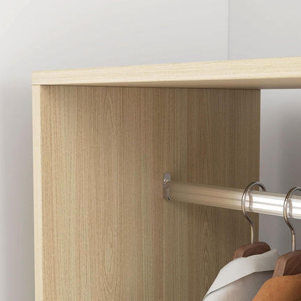 Open Wardrobe on Wheels, Bedroom Wardrobe with Clothes Hanging Rail, 2 Storage Shelves, Mobile Garment Rack for Cloakroom, Hallway, Natural