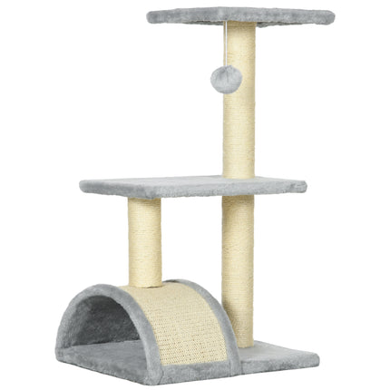 72cm Multi-level Cat Tree Tower with Sisal Scratching Post, Hanging Ball & Pad - Light Grey