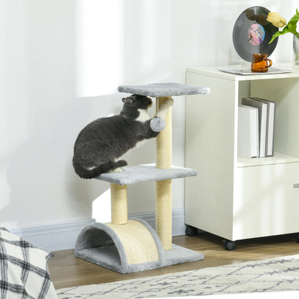 72cm Multi-level Cat Tree Tower with Sisal Scratching Post, Hanging Ball & Pad - Light Grey